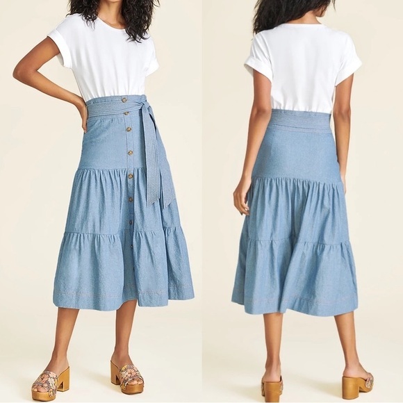 Veronica Beard Dresses & Skirts - Veronica Beard Emmitt Mixed Media Dress in White Chambray Sz S NWOT